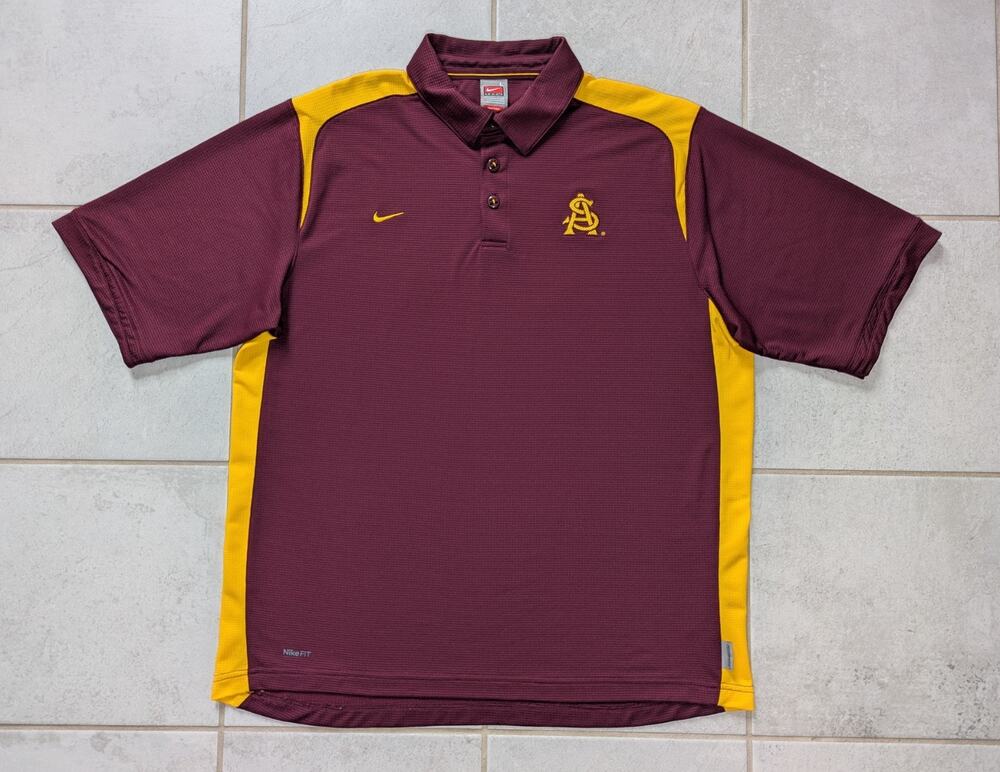 Vintage Nike Men's Large Arizona State Sun Devils FitDry Polo Golf Shirt Maroon